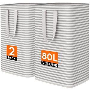2 Pack Laundry Basket 80L Each, Collapsible Clothes Hamper with